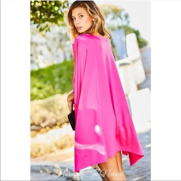 Hot Pink Poncho Tunic Top | Flowy Oversized V-Neck Cover-Up - Picture 6 of 7
